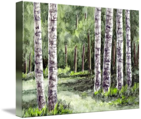 Birch Tree Watercolor Landscape by Pixel Paint Studio