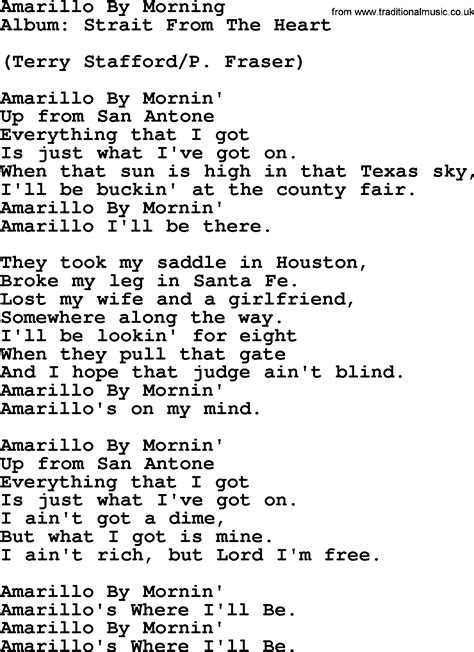 Amarillo By Morning, by George Strait - lyrics