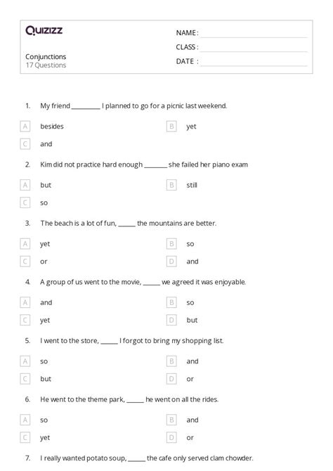 50+ Conjunctions worksheets for 8th Class on Quizizz | Free & Printable