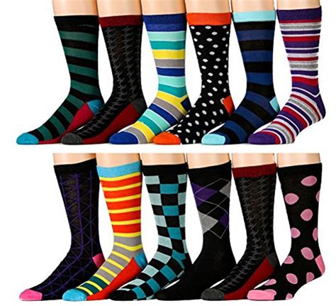 12 Pairs of excell Mens Fashion Designer Dress Socks, Cotton Blend ...