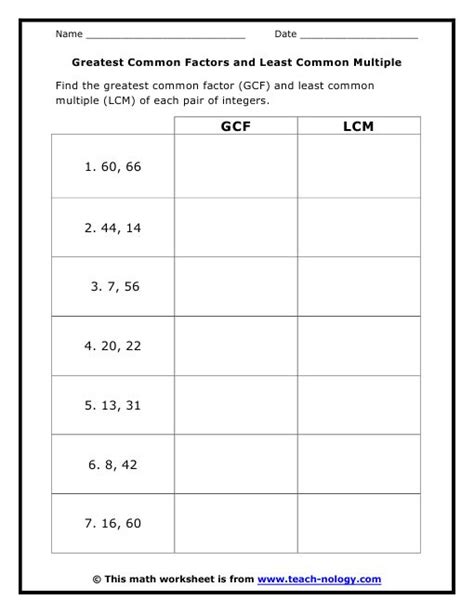 Gcf Lcm Worksheet