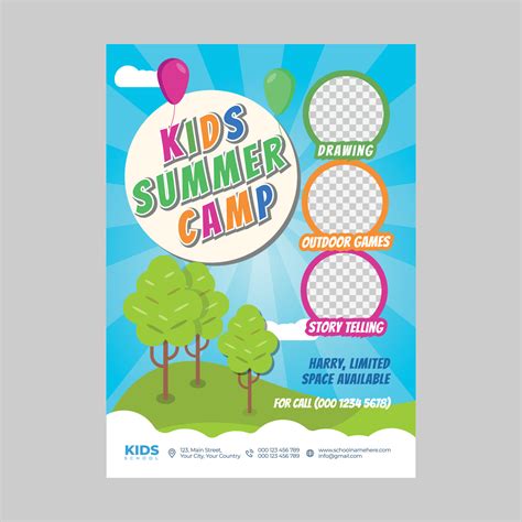 Kids summer camp poster design template flyer. Vector illustration ...