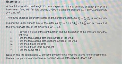 Solved Exercise 3A thin flat wing with chord length C=1m | Chegg.com