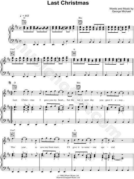 Wham! "Last Christmas" Sheet Music in D Major (transposable) - Download & Print - SKU: MN0086919