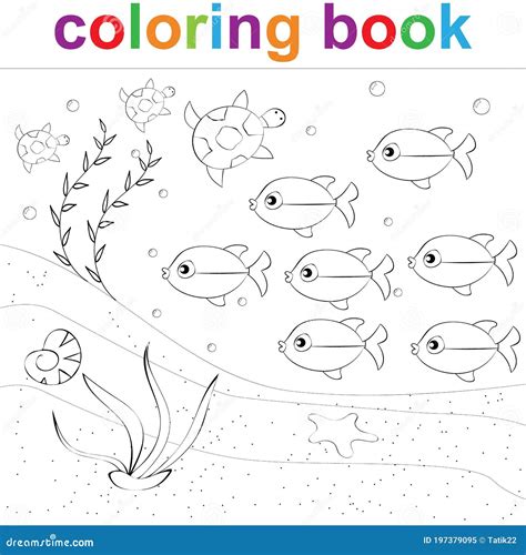 Coloring Page Template with Fish and Turtles Stock Vector ...