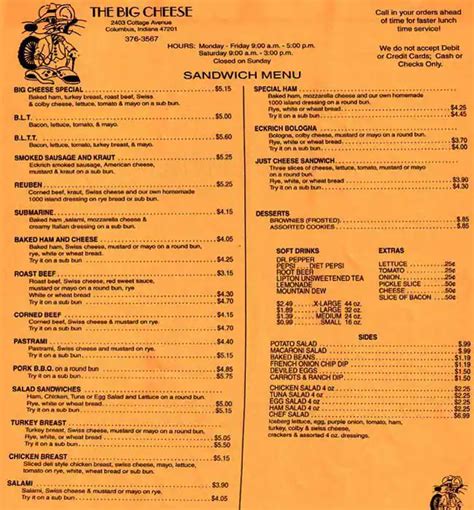 Menu at Big Cheese, Columbus