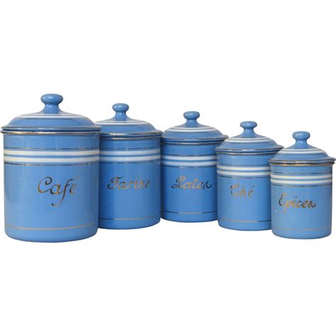 Set of Sky Blue French Enamel Graniteware Kitchen Canisters | French enamel, Vintage cottage ...