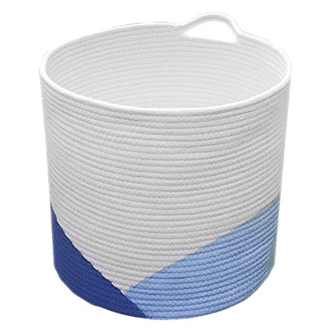 White/Blue Woven Cotton Rope Basket, Medium (14") | At Home