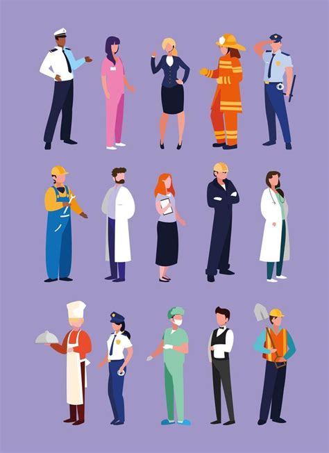 set of professions people with uniform of work 4976145 Vector Art at Vecteezy