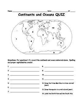 Continents and Oceans Quiz by Running Through Fifth Grade | TPT