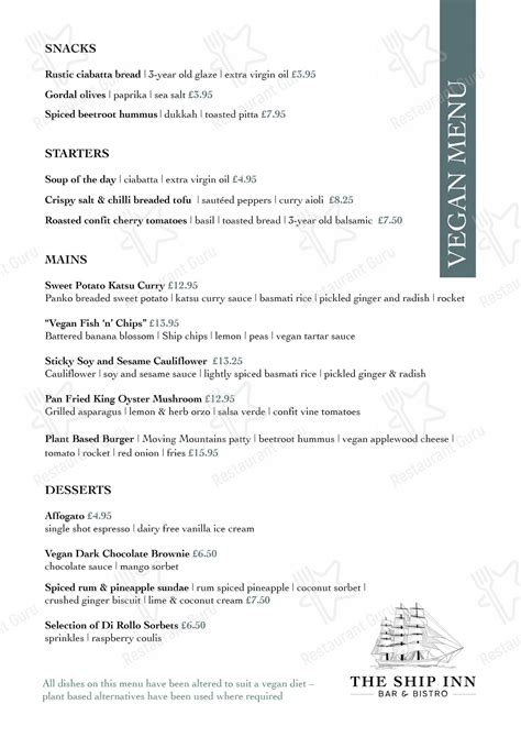 Menu at The Ship Inn pub & bar, Musselburgh