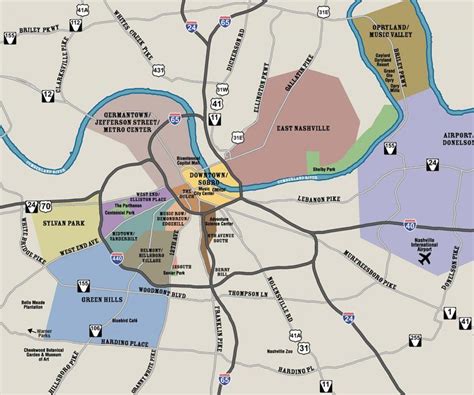 Nashville area map - Map of Nashville Tennessee area (Tennessee - USA)