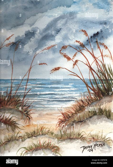 sand dunes beach watercolor painting Stock Photo - Alamy