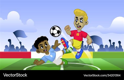 Cartoon soccer kids playing soccer game Royalty Free Vector