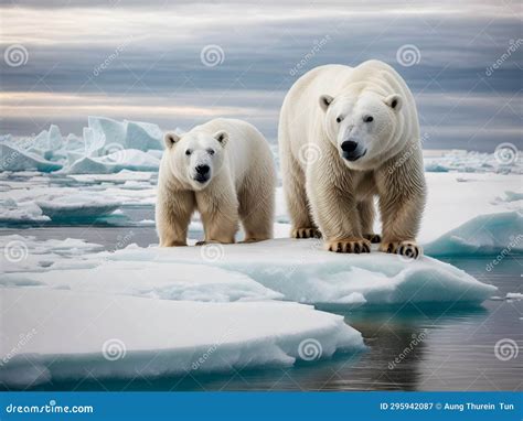 Polar Bears with a Melting Ice Stock Image - Image of emergency, bear ...