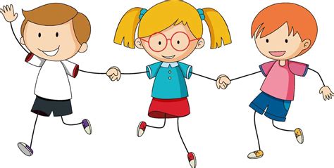 Three kids holding hands cartoon character hand drawn doodle style isolated 2284824 Vector Art ...