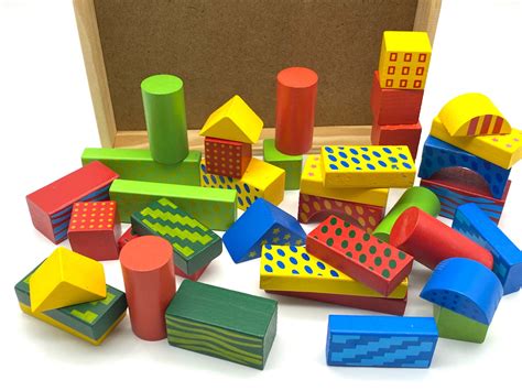 Kids wood puzzle blocks 40 pieces Building Blocks in tray | Etsy