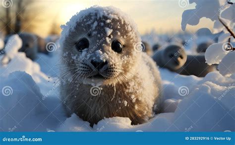 Baby Seal in the Snow. Generative AI. Stock Illustration - Illustration ...