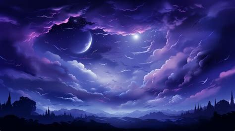 Premium AI Image | a purple night sky with clouds and moon in the ...