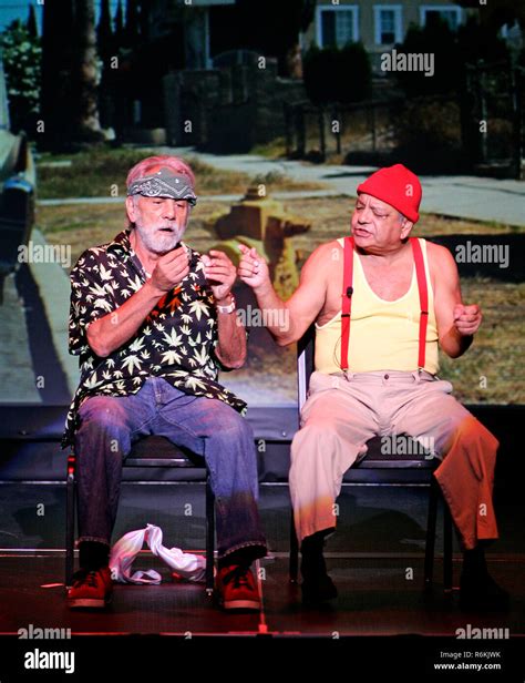 Tommy Chong (L) and Cheech Marin of the famed comic duo Cheech and Chong perform in concert at ...