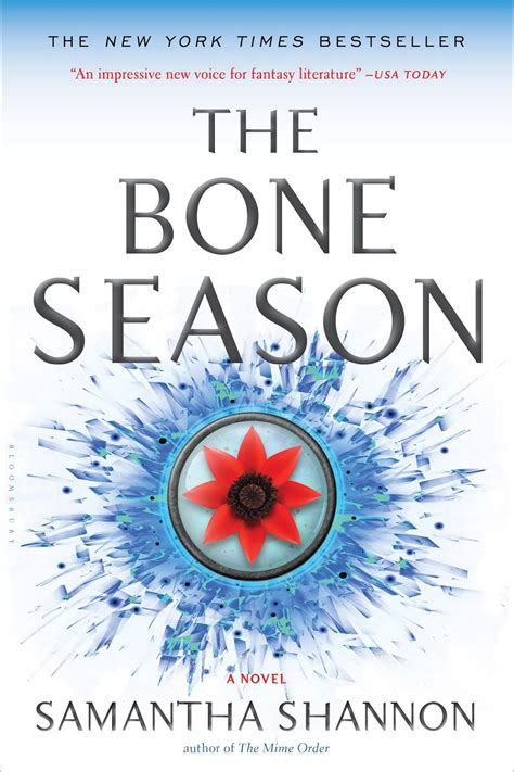 the book cover for the bone season by samantaa shannonn, with an image of a red flower on it