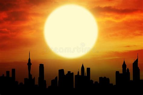 Beautiful Sunset with Silhouette of Skyscrapers Stock Photo - Image of dawn, landscape: 61273034