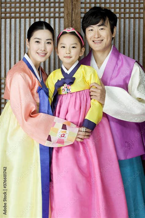 happy family in korean traditional clothing, hanbok Stock Photo | Adobe ...