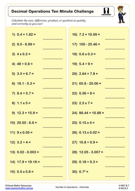 Decimal Operations Ten Minute Challenge Worksheet | Fun and Engaging ...