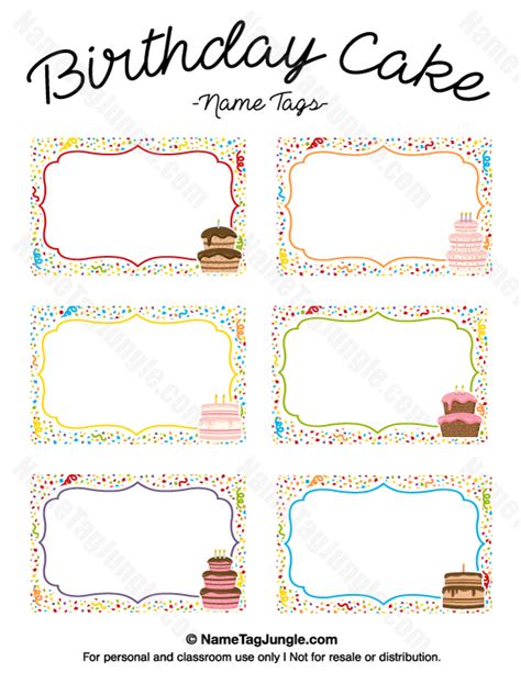 Printable Birthday Cake Name Tags