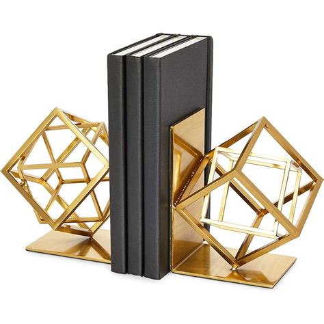 Metal Bookends, Geometric Non-Skid Book Holders (5 x 5.5 x 3.1 in) in ...