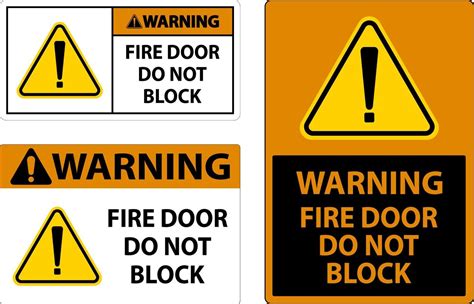 Warning Fire Door Do Not Block Sign On White Background 19642750 Vector ...