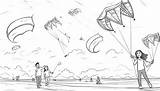 Premium AI Image  Coloring Page For kids People flying kites In The sketch template