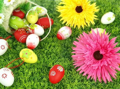 Premium Photo | Flowers and easter eggs