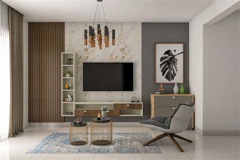 Aesthetic TV Unit Design with Marble Backdrop and Fluted Panels | Livspace