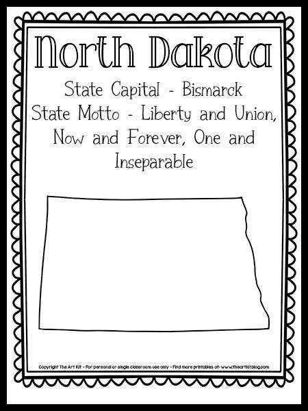 North Dakota State Outline Coloring Page {FREE Printable!} - The Art Kit