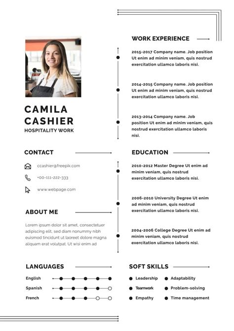 Free Minimalist Ornamental Cafe Worker Resume template