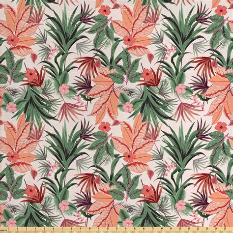 Botanical Fabric by The Yard, Natural Theme Various Leaves Pattern ...