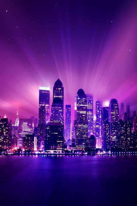 Purple Shiny Night City iPhone 4s Wallpapers Free Download