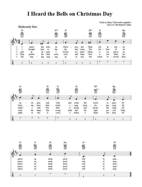 I Heard the Bells on Christmas Day: Chords, Sheet Music and Tab for Mandolin with Lyrics