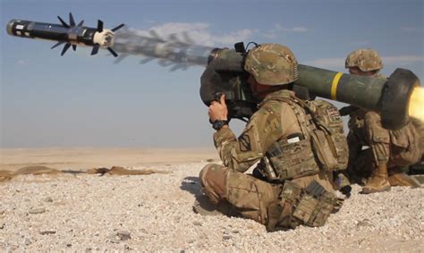 Mississippi National Guardsman fires a Javelin shoulder-fired anti-tank missile during a ...