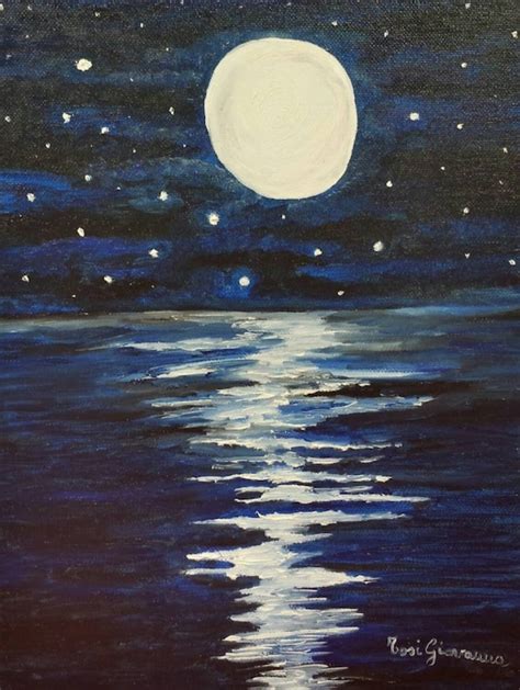 Framework Oil Painting Sea Ocean Horizon Moon Moonlight | Etsy