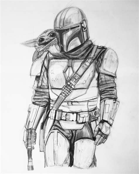 I sketched baby Yoda with his sidekick, the Mandalorian : r/StarWars