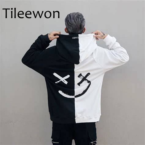 2019 Cool Hooded Men Hoodies Sweatshirts Smile Print Headwear Hoodie Hip Hop Streetwear Clothing ...