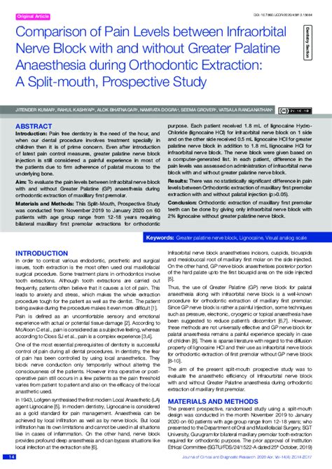 (PDF) Comparison of Pain Levels between Infraorbital Nerve Block with ...