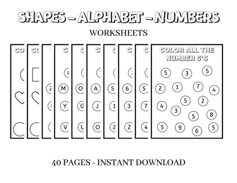 Printable Worksheets Shapes Alphabet Numbers Kindergarten Preschool ...