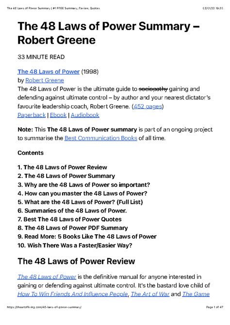 The 48 Laws of Power PDF Summary - (452 pages) Paperback | Ebook ...