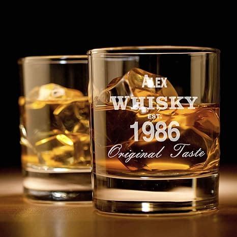 Verre à Whisky personnalisé (Design Original) - Verre à Whisky avec Prénom et Année gravés ...