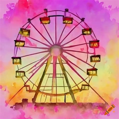Flat design ferris wheel with peppermint carriages on Craiyon