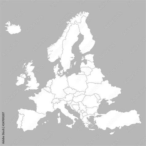 Europe blank map with countries. Europe white map isolated on grey ...