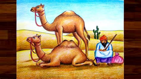 Desert scenery drawing with camel step by step / Camel scenery drawing easy - YouTube